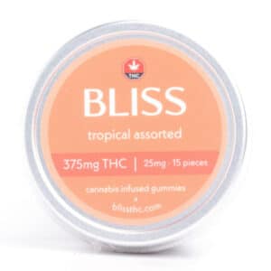 Bliss Cannabis Infused Gummies 375MG THC Tropical Assorted 600x600 1