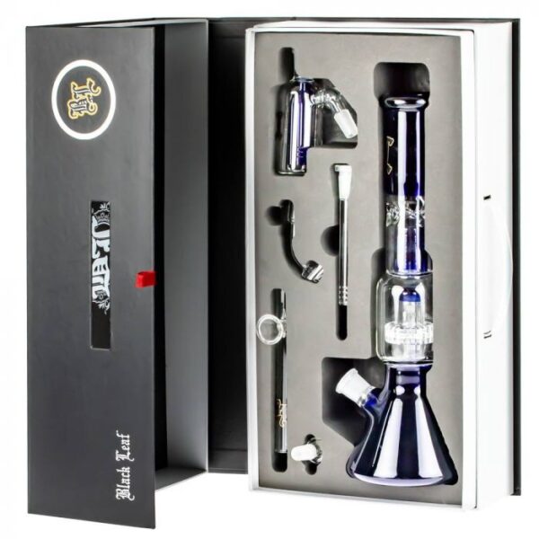 Black Leaf Beaker Ice Bong with Drum Percolator | Boxed Set