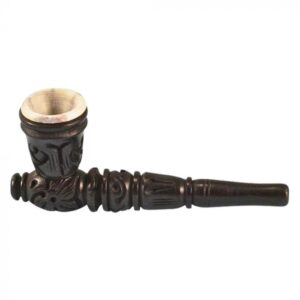 Carved Wood Tobacco Pipe with Stone Bowl