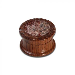 Rosewood Grinder with Carved Stone Leaf Inlay | 2-Part