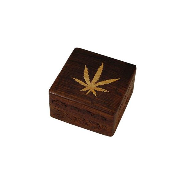 Wood Box With Leaf Small