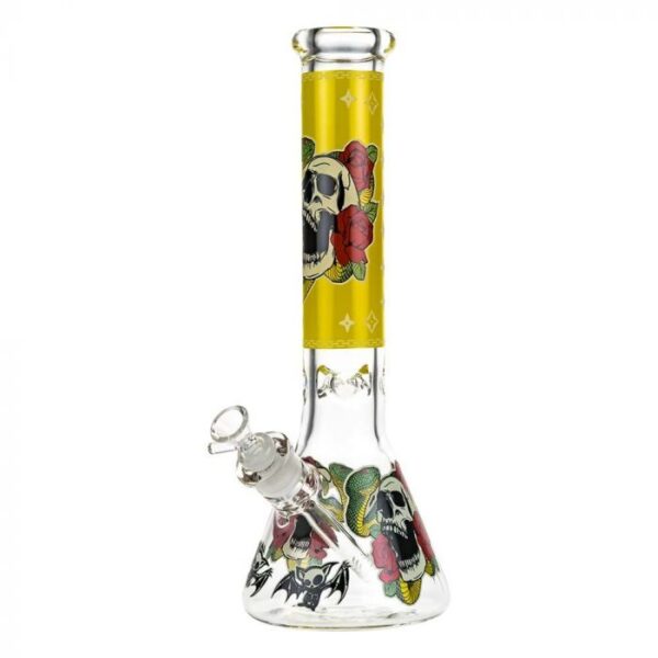 Beaker Ice Bong with Glow in the Dark Snake and Skull Print - Image 2