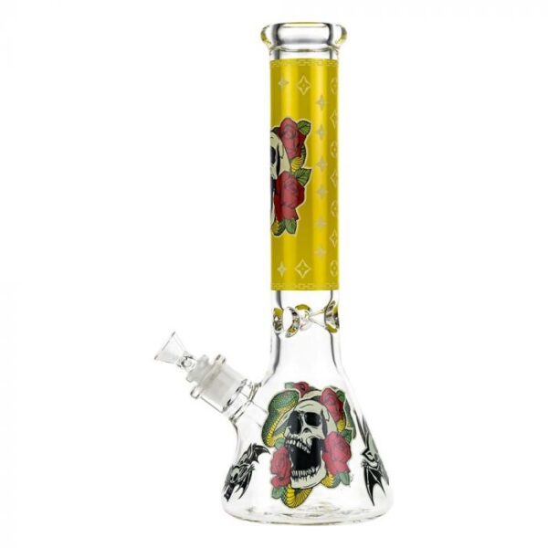 Beaker Ice Bong with Glow in the Dark Snake and Skull Print - Image 3