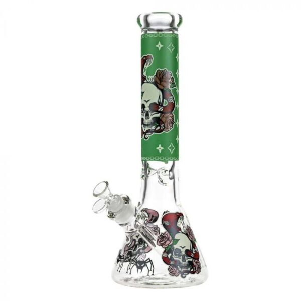 Beaker Ice Bong with Glow in the Dark Snake and Skull Print - Image 4