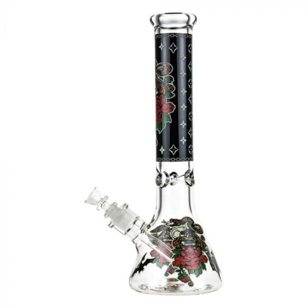 Beaker Ice Bong with Glow in the Dark Snake and Skull Print