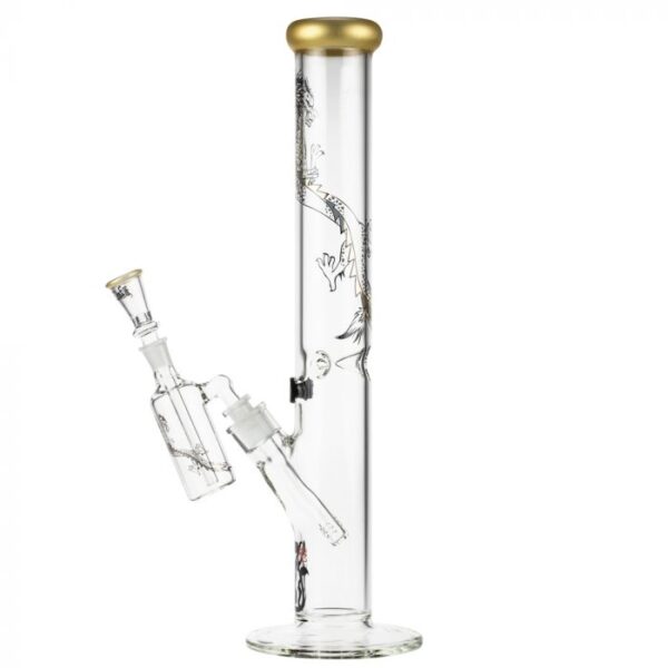 Black Leaf Golden Dragon Series Glass Ice Bong Set with Precooler - Image 4