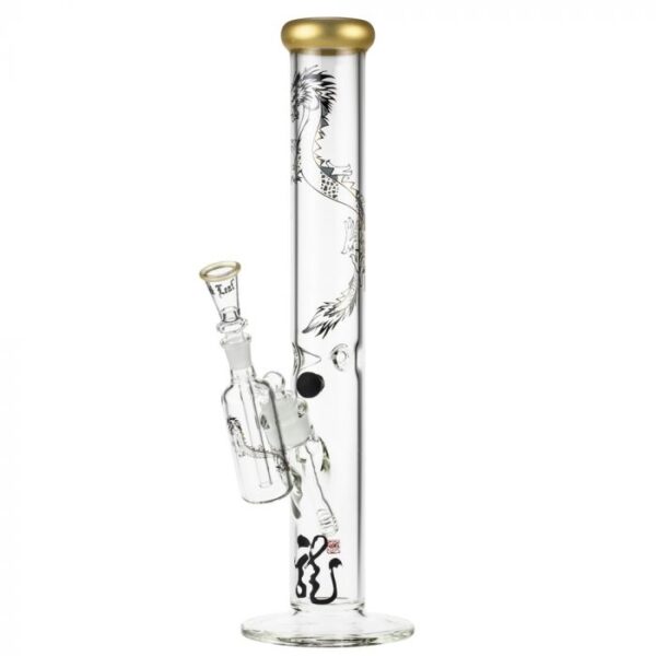 Black Leaf Golden Dragon Series Glass Ice Bong Set with Precooler - Image 3