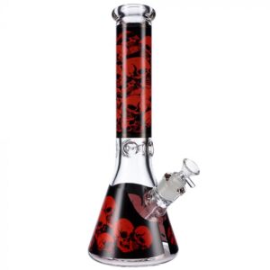 Glass Beaker Ice Bong with Skull Print