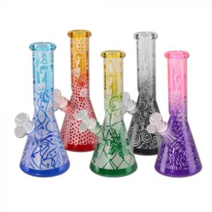 Black Leaf Sandblast Beaker Ice Bong | 9.8 Inch