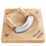 Black Leaf Wooden Tray with Curved Knife